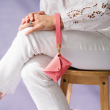 Flamingo Pink Pebbled Leather Wristlet Wallet Set