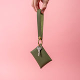 Moss Green Pebbled Leather Wristlet Wallet Set