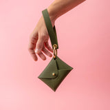 Moss Green Pebbled Leather Wristlet Wallet Set