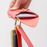 Flamingo Pink Pebbled Leather Wristlet Wallet Set