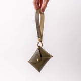 Olive Green Veg Tan Leather Wristlet Wallet Set