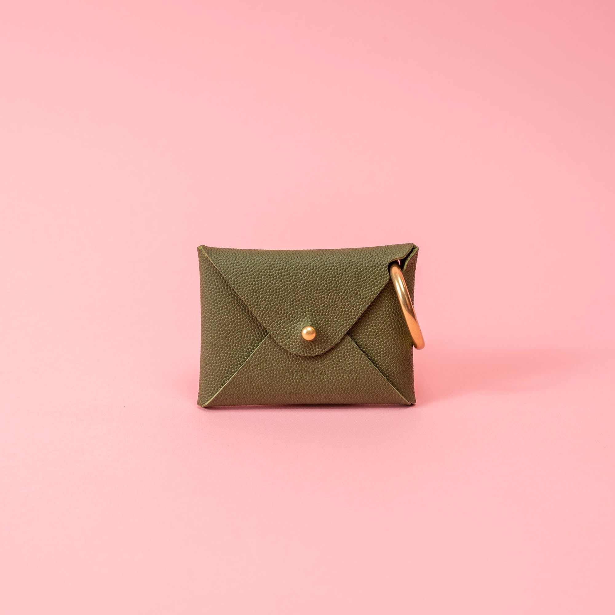 Moss Green Pebbled Leather Card Wallet