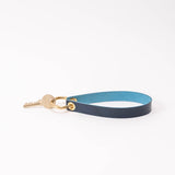 Ocean Blue Veg Tan Leather Wristlet