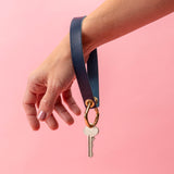 Ocean Blue Veg Tan Leather Wristlet