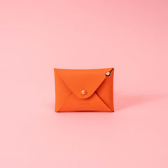 Clementine Orange Saffiano Leather Card Wallet