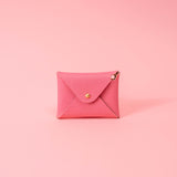 Flamingo Pink Saffiano Leather Card Wallet