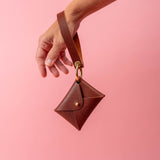 Chestnut Brown Hatch Leather Wristlet