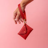 Ruby Red Hatch Leather Wristlet