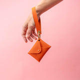 Clementine Orange Pebbled Leather Wristlet Wallet Set
