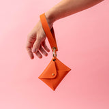 Clementine Orange Pebbled Leather Wristlet Wallet Set