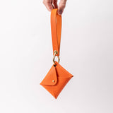 Clementine Orange Pebbled Leather Wristlet Wallet Set