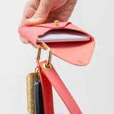 Flamingo Pink Pebbled Leather Card Wallet