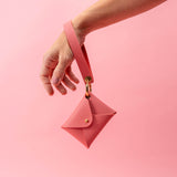 Flamingo Pink Pebbled Leather Wristlet Wallet Set