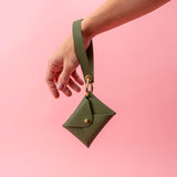 Moss Green Pebbled Leather Wristlet Wallet Set