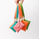 Clementine Orange Pebbled Leather Wristlet Wallet Set
