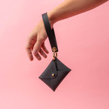 Onyx Black Pebbled Leather Wristlet Wallet Set