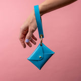 Peacock Blue Matte Vachetta Leather Wristlet Wallet Set
