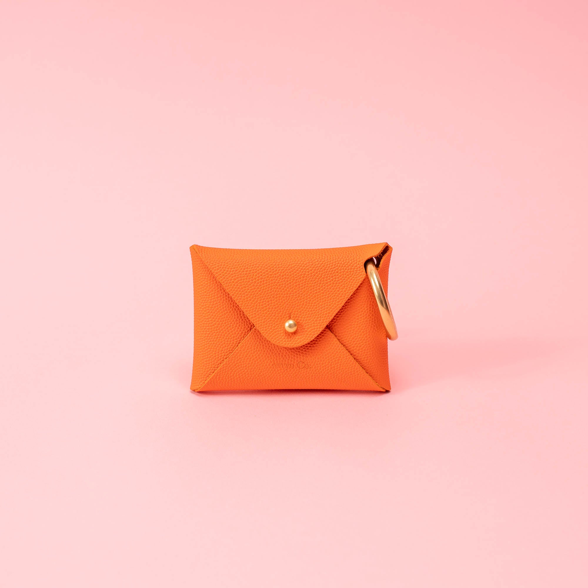 Clementine Orange Pebbled Leather Card Wallet