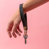 Black Veg Tan Leather Wristlet