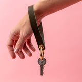 Olive Green Veg Tan Leather Wristlet