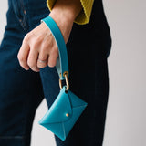 Peacock Blue Matte Vachetta Leather Wristlet Wallet Set