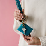 Peacock Blue Matte Vachetta Leather Wristlet Wallet Set