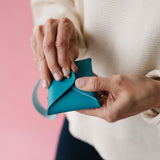 Peacock Blue Matte Vachetta Leather Card Wallet