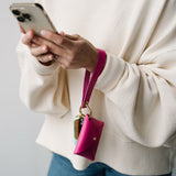Fuchsia Matte Vachetta Leather Wristlet Wallet Set